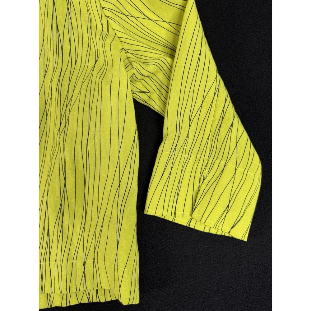 Fridaze Lime Chartreuse Green 100% Linen Top Women's Sz L Abstract Lines Artsy - Picture 4 of 11